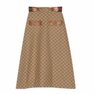 Gucci Beige A-Line Skirt with Leather Details